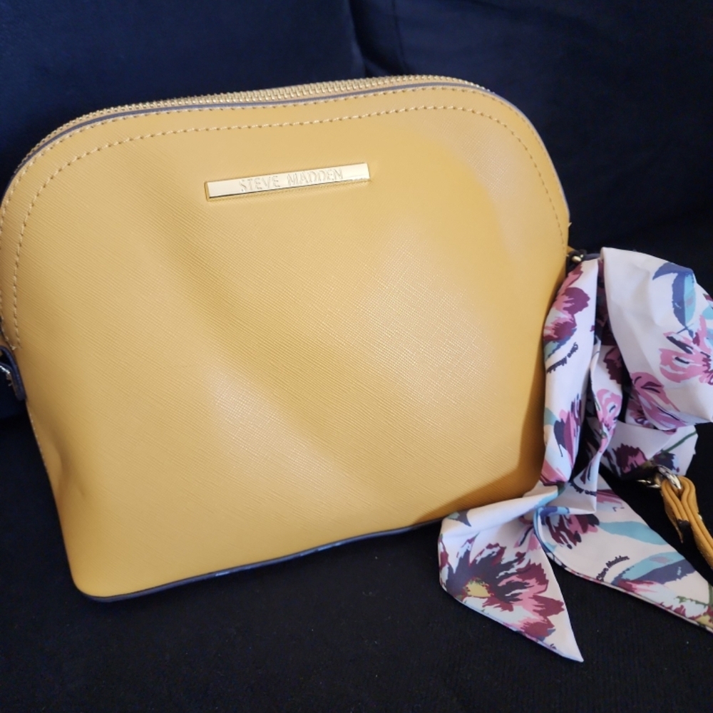 Steve Madden Mustard Yellow Cosmetic Bag with Floral Scarf
